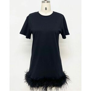 Black Feather Trim Women Dress